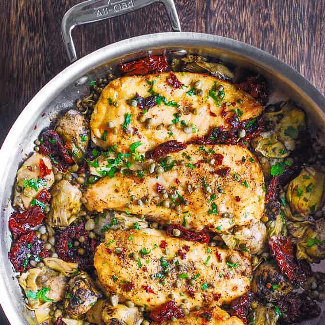 Mediterranean Chicken with Sun-Dried Tomatoes, Artichokes, and Capers