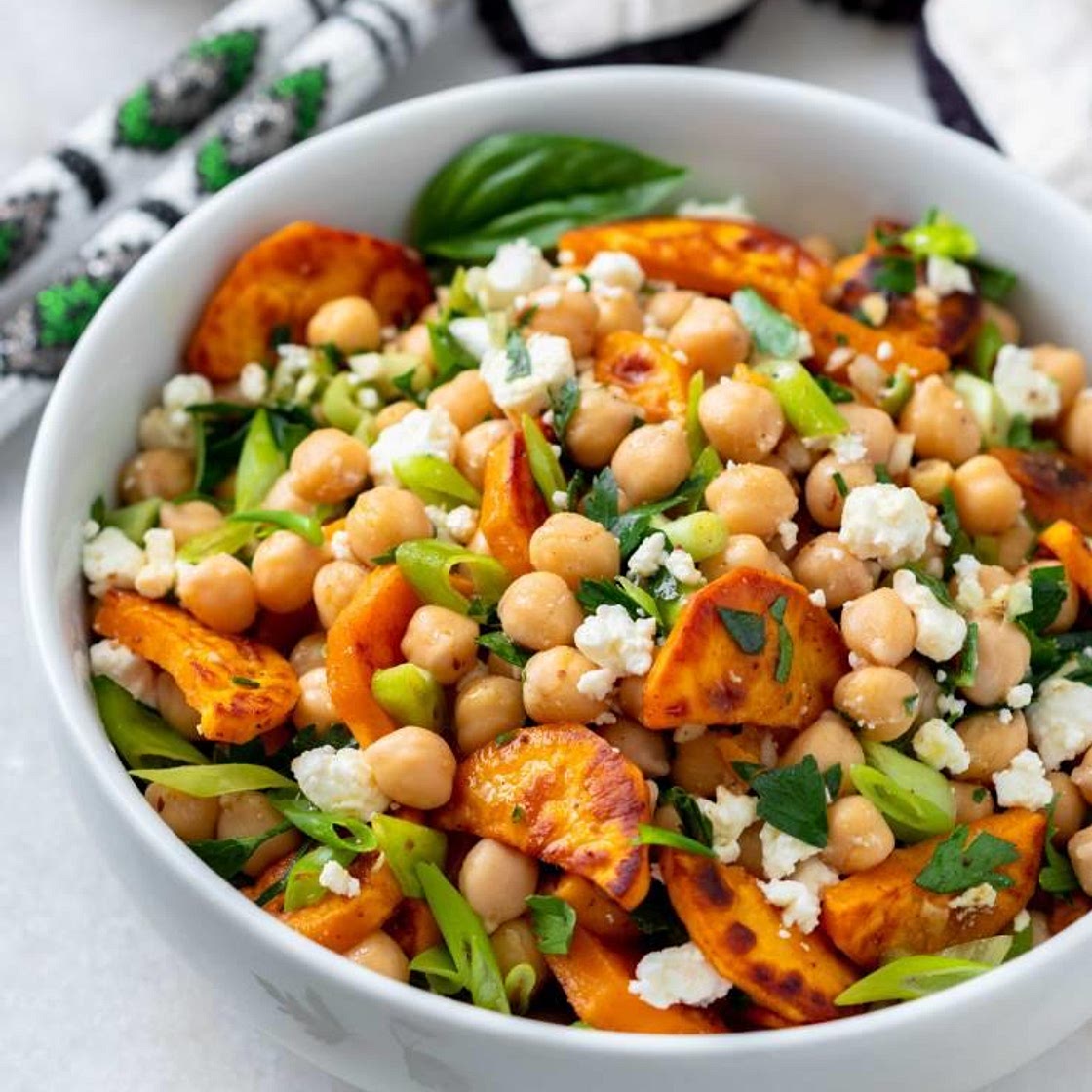 Roasted Sweet Potato Chickpea Feta Salad