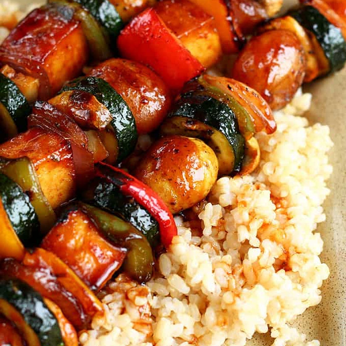 Grilled Veggie Kebabs with Creamer Potatoes & Tofu