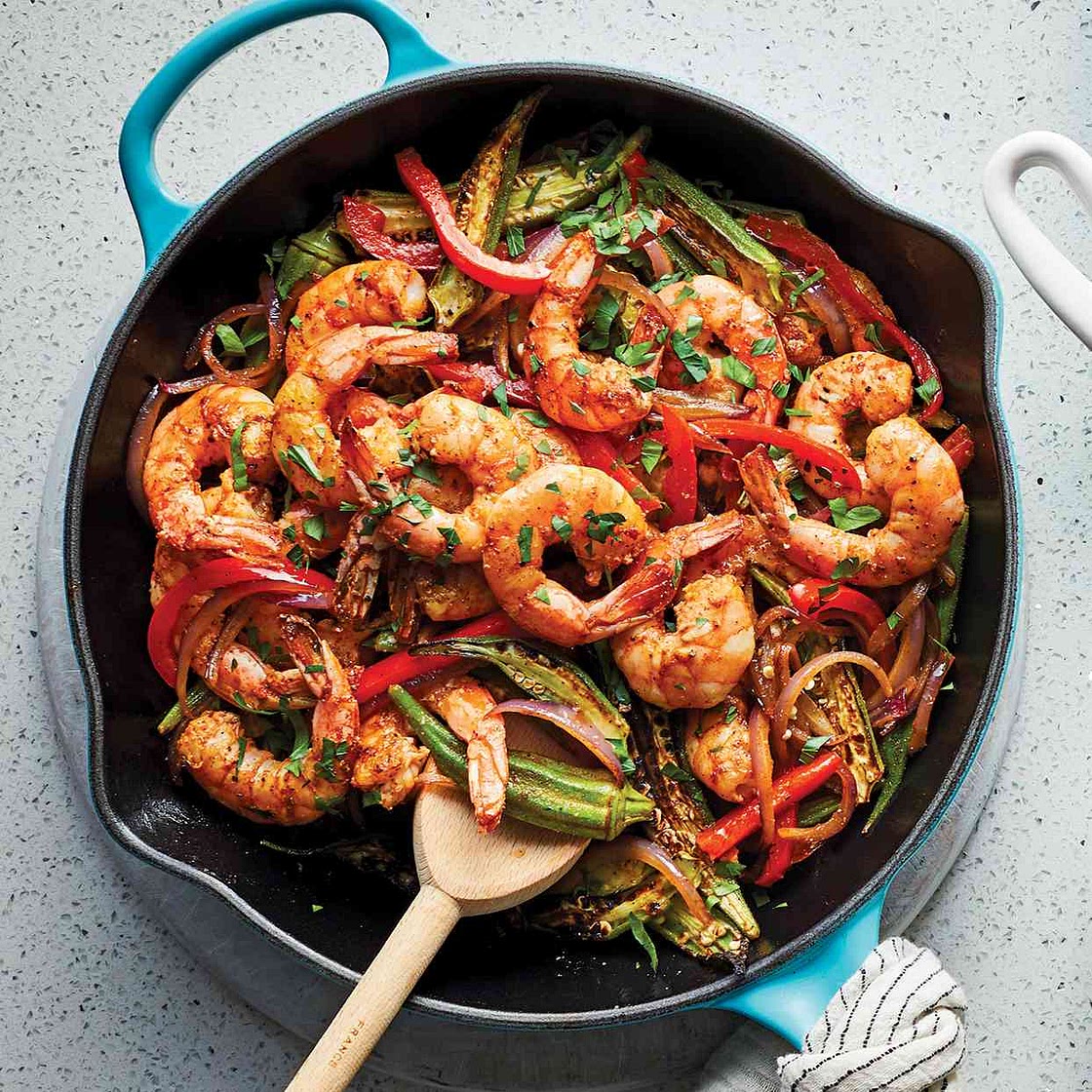 One-Pan Spicy Okra & Shrimp