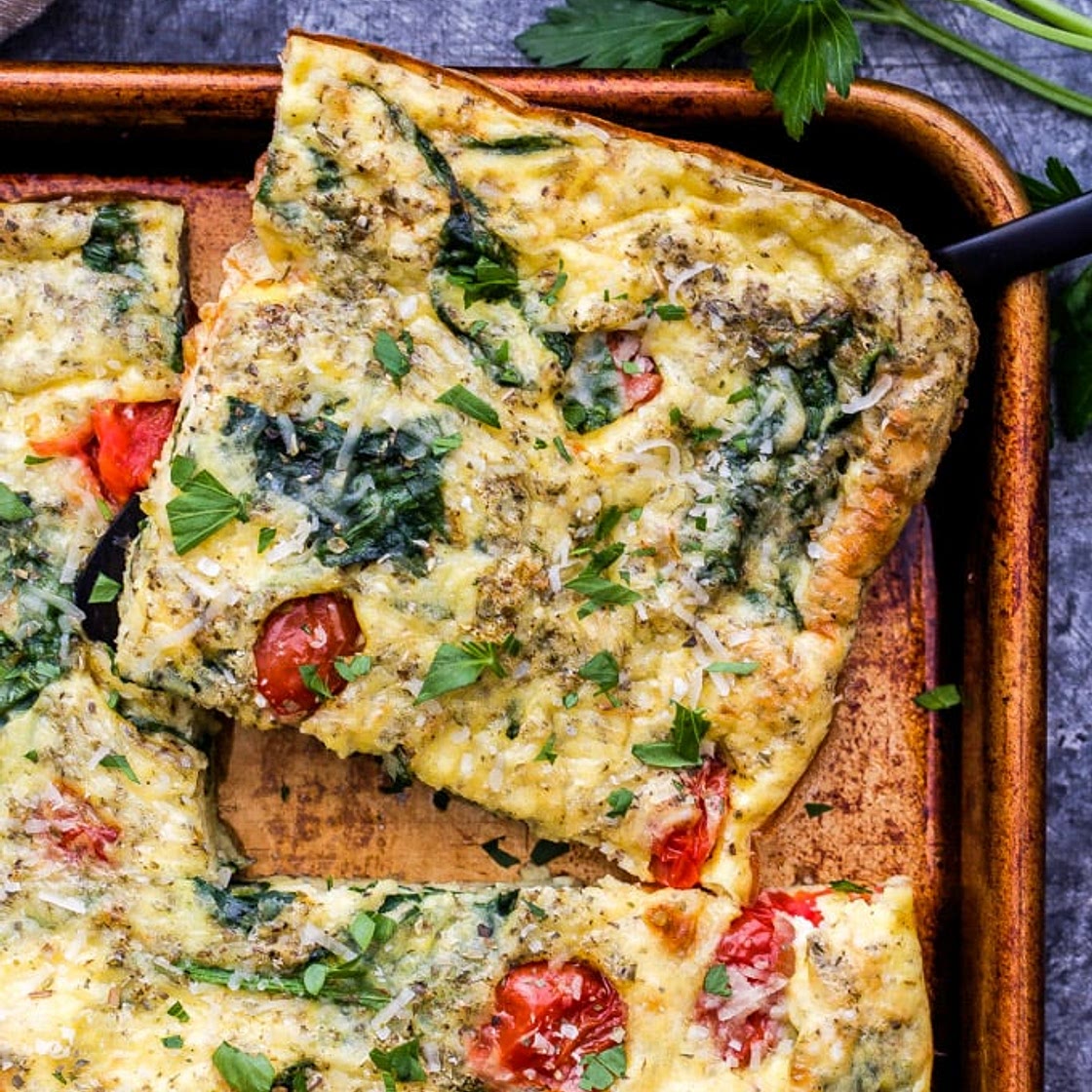 Sheet Pan Spinach Tomato Ricotta Frittata