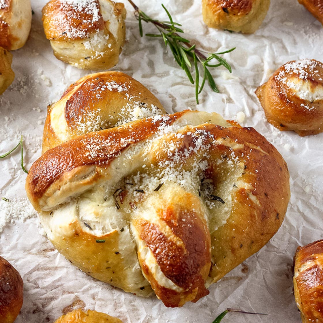 Mozzarella Stuffed Rosemary and Parmesan Soft Pretzels