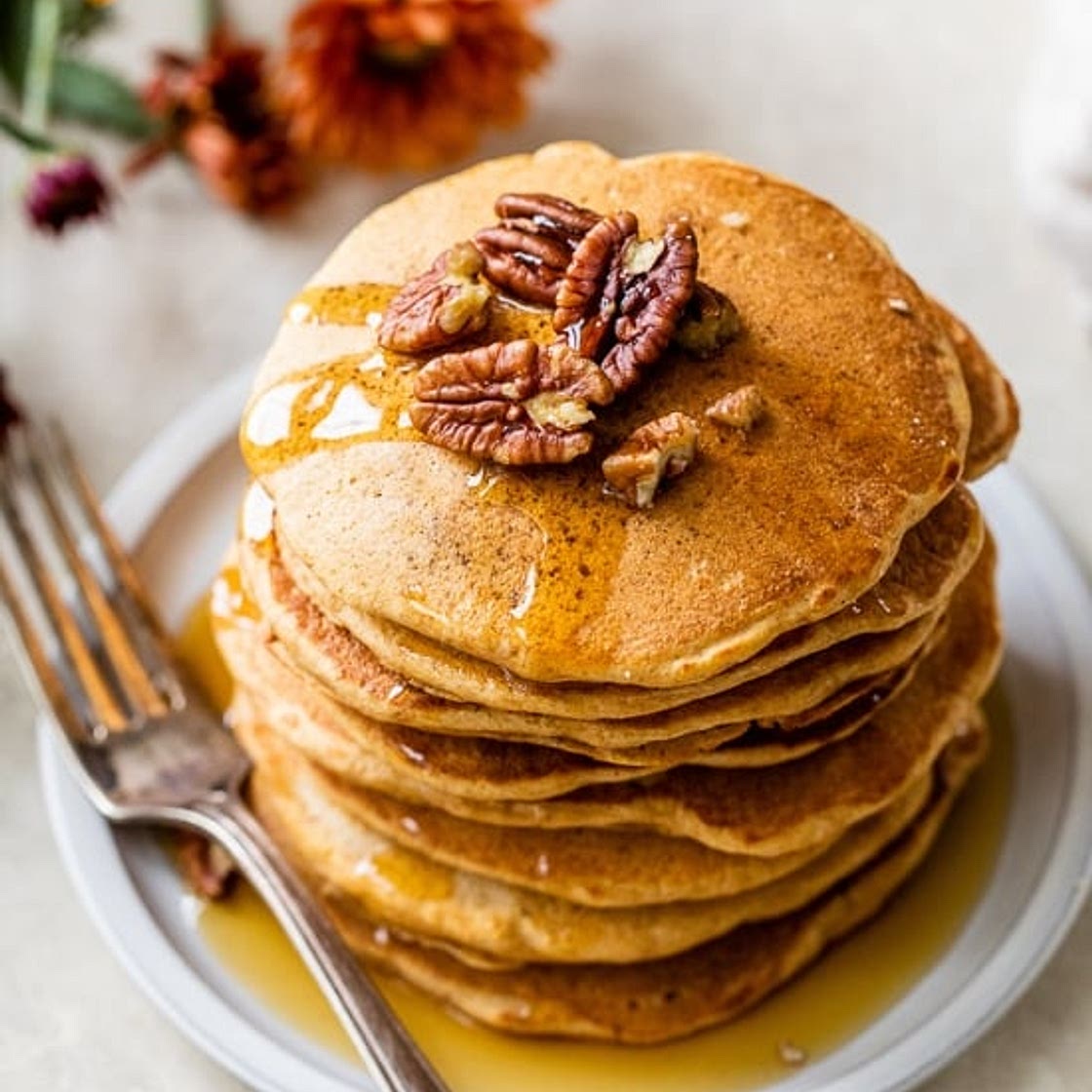 Whole Wheat Pumpkin Pecan Pancakes