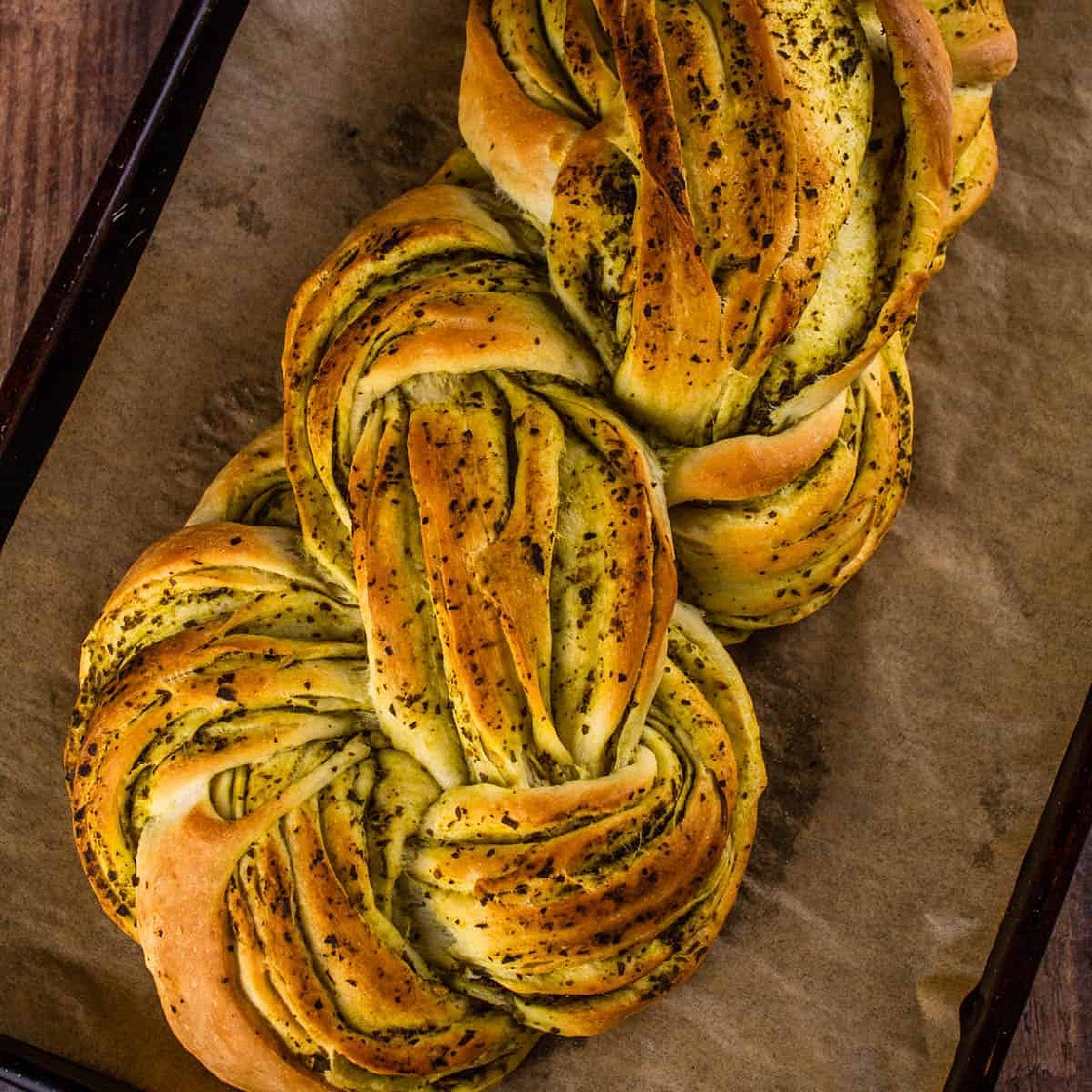 Savory Braided Pesto Bread Recipe from Scratch