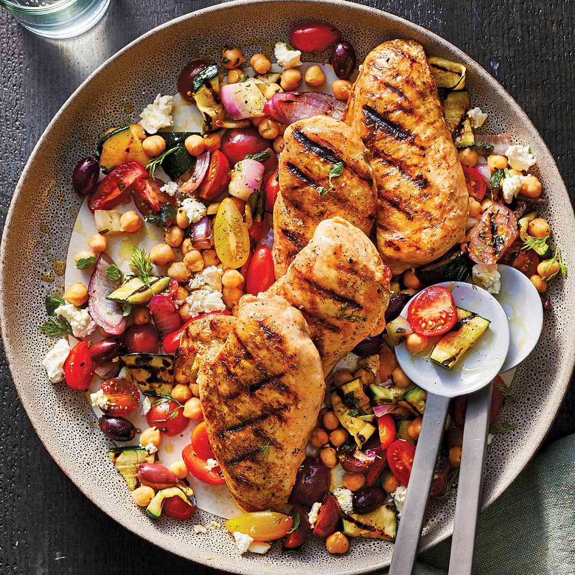 Grilled Chicken & Vegetable Salad with Chickpeas & Feta