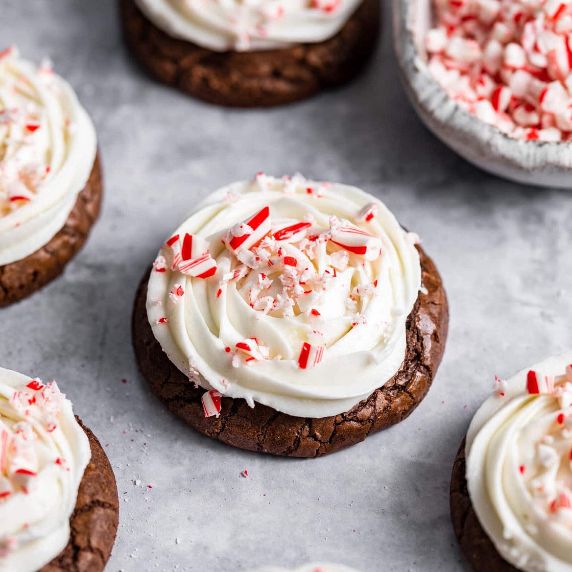 Frosted Peppermint Brownie Cookies