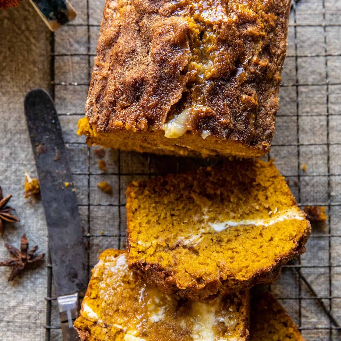 Cream Cheese Swirled Cinnamon Pumpkin Butter Bread