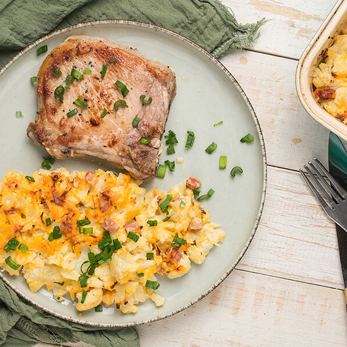 Keto Pork Chops with Loaded Cauliflower