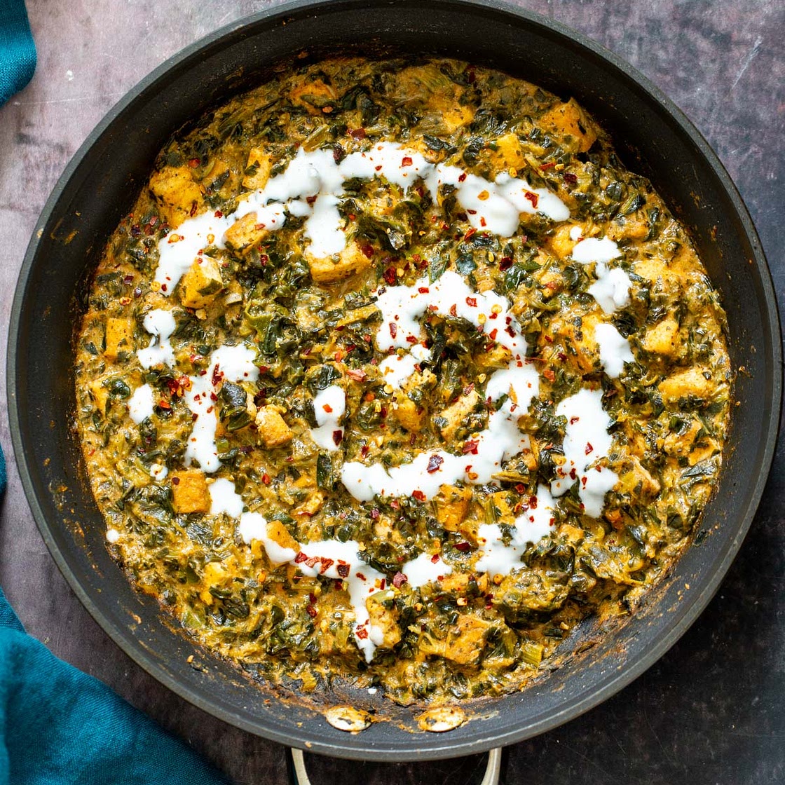 Spicy Tofu Spinach Stir fry (15 Minute 1 Pan)