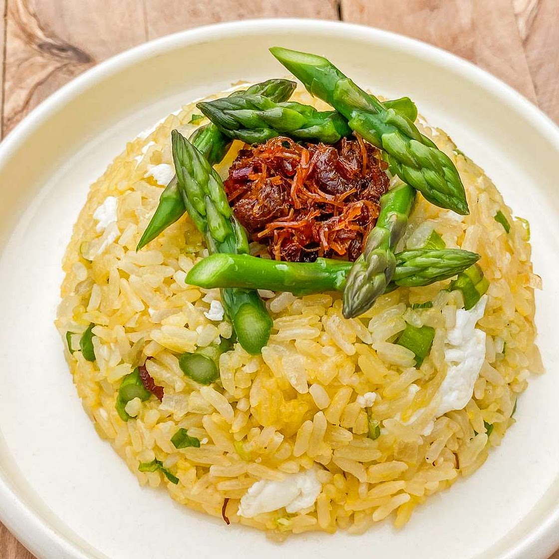 Golden Fried Rice with Asparagus and XO Sauce