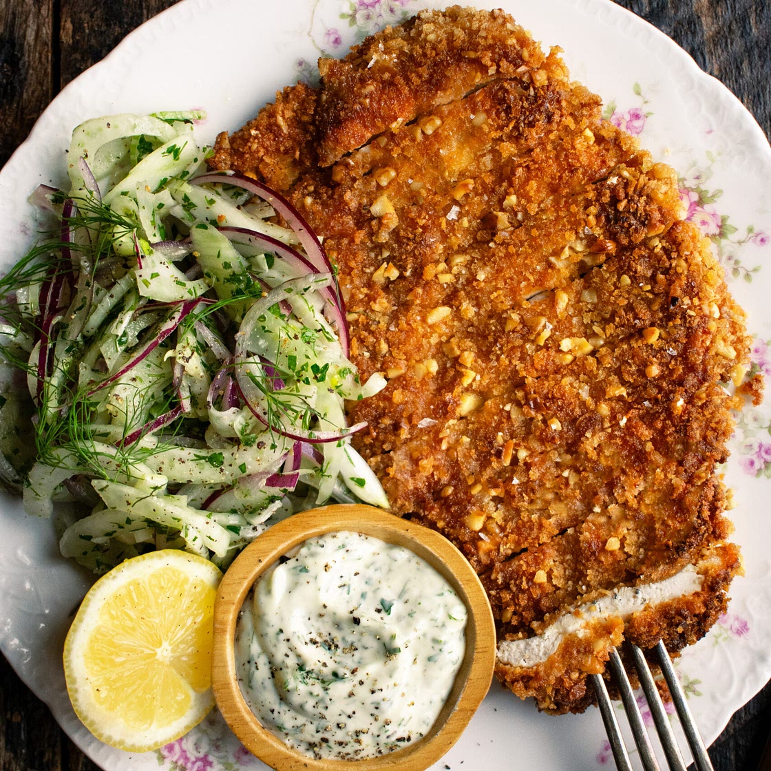Walnut Crusted Chicken with Fennel Slaw