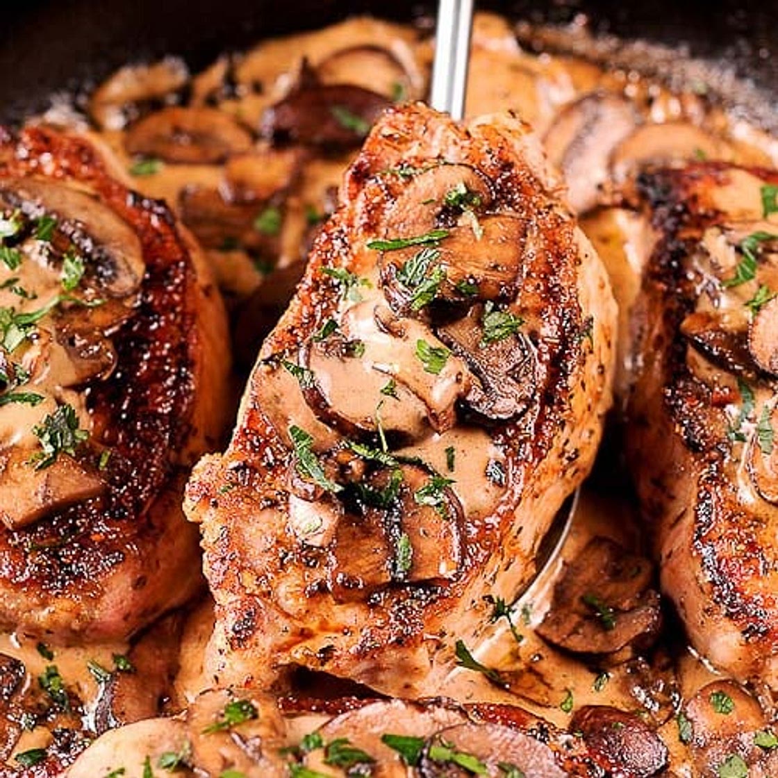 Boneless Pork Chops in Creamy Irish Whiskey Sauce