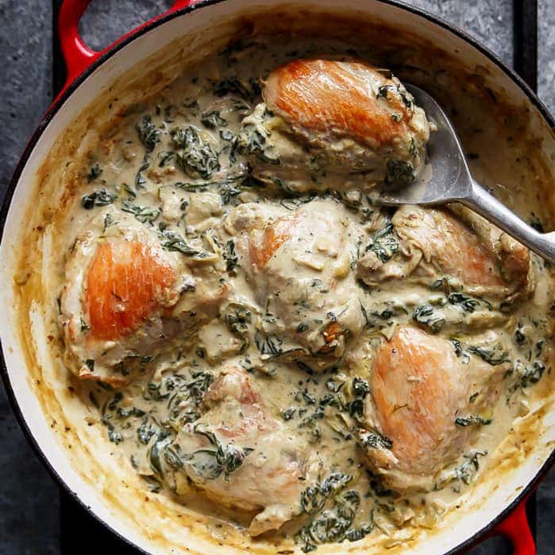 Creamy Spinach Artichoke Chicken Thighs