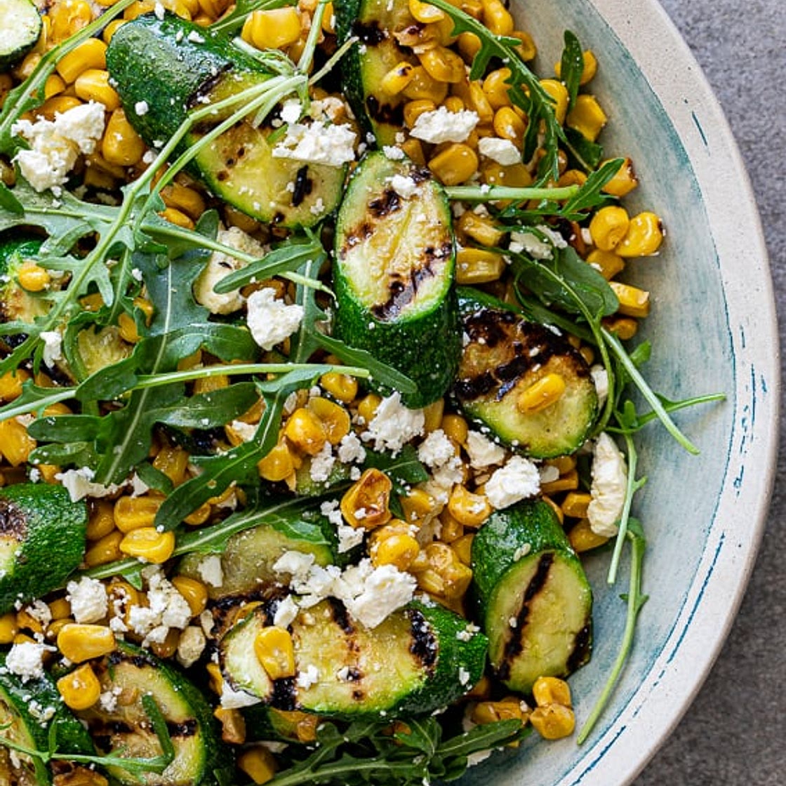 Corn and grilled zucchini salad
