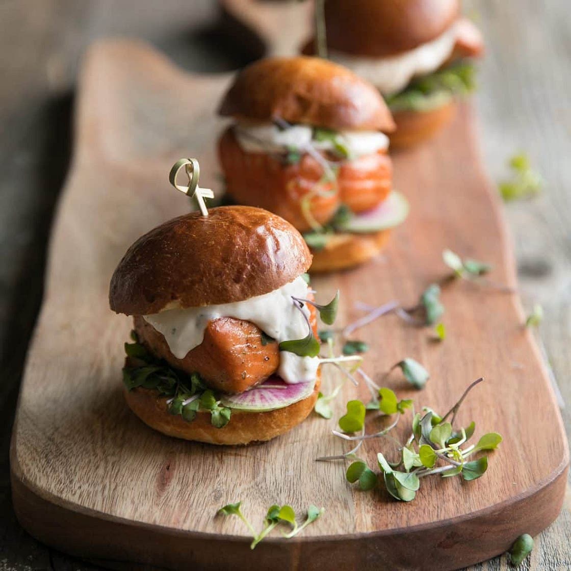 Salmon Sliders Recipe with Garlic Lemon Aioli