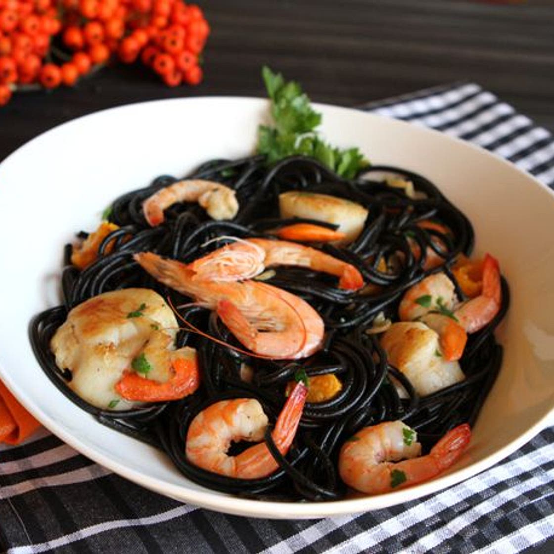 Squid Ink Pasta With Shrimp and Scallops Recipe