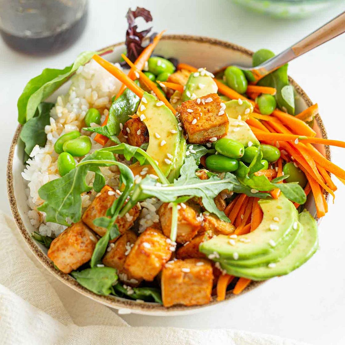 Sriracha Baked Tofu Rice Bowls