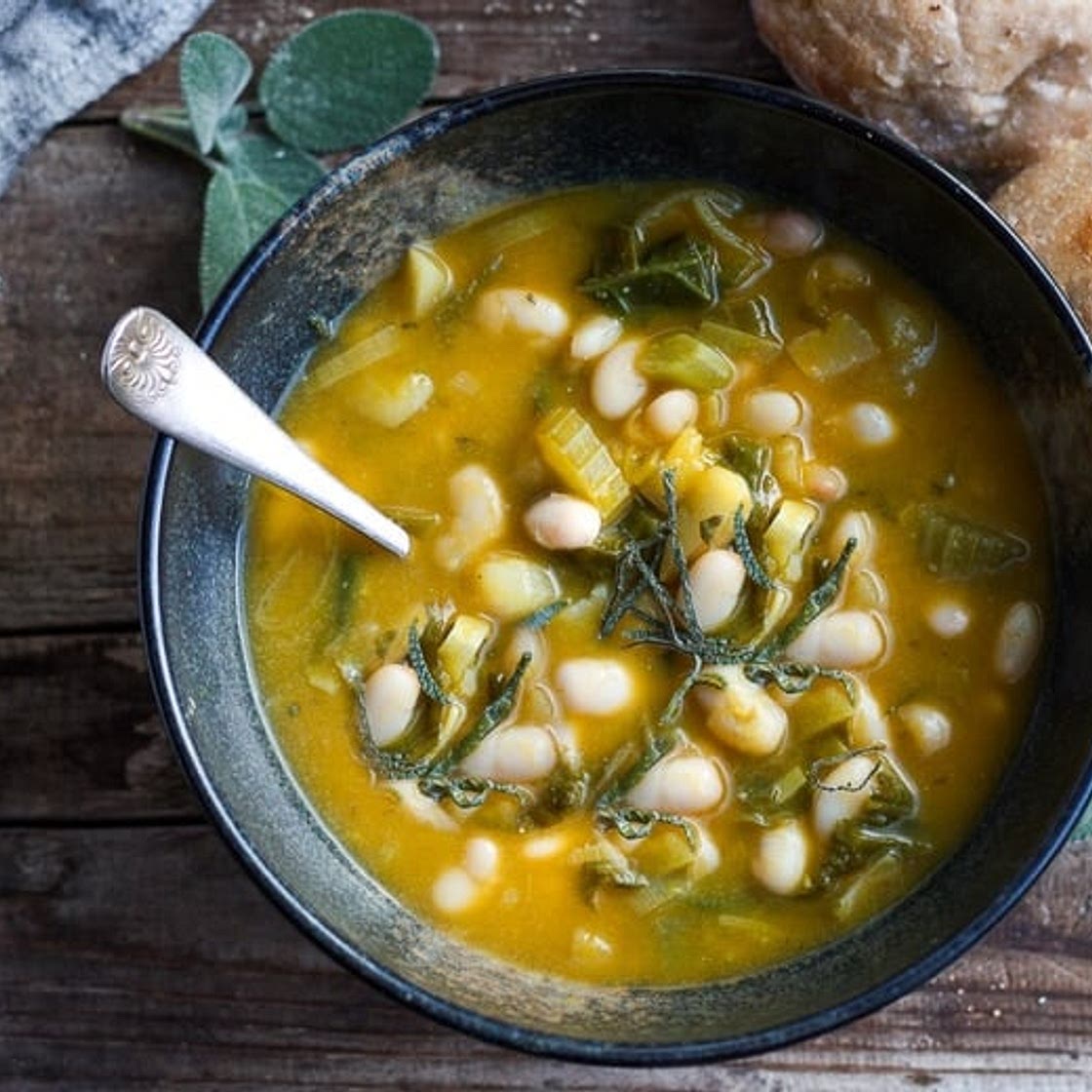 Pumpkin Soup with Leeks, Kale & White beans