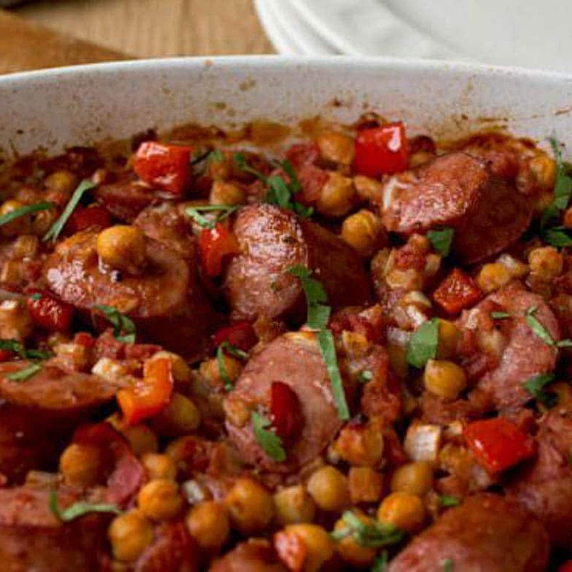 One-Pan Chickpea and Kielbasa Dinner Recipe