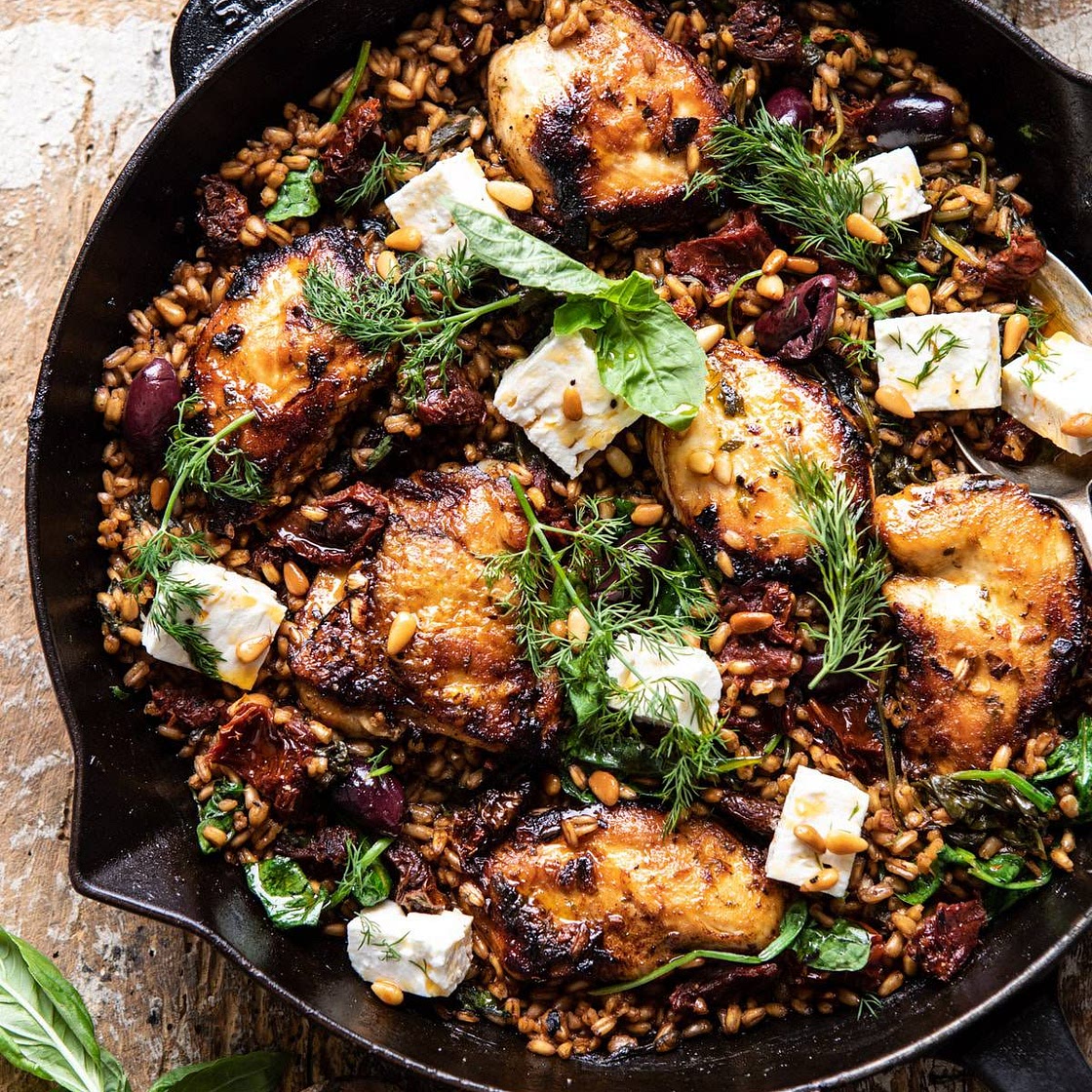 One Skillet, Geek Sun-Dried Tomato Chicken and Farro