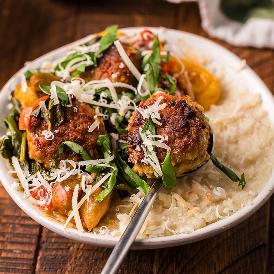 Roasted Tomato and Meatball Polenta