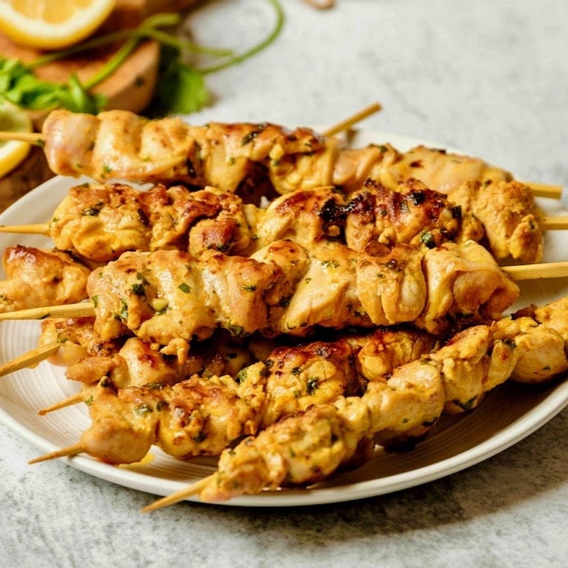 Lemony Marinated Chicken Skewers