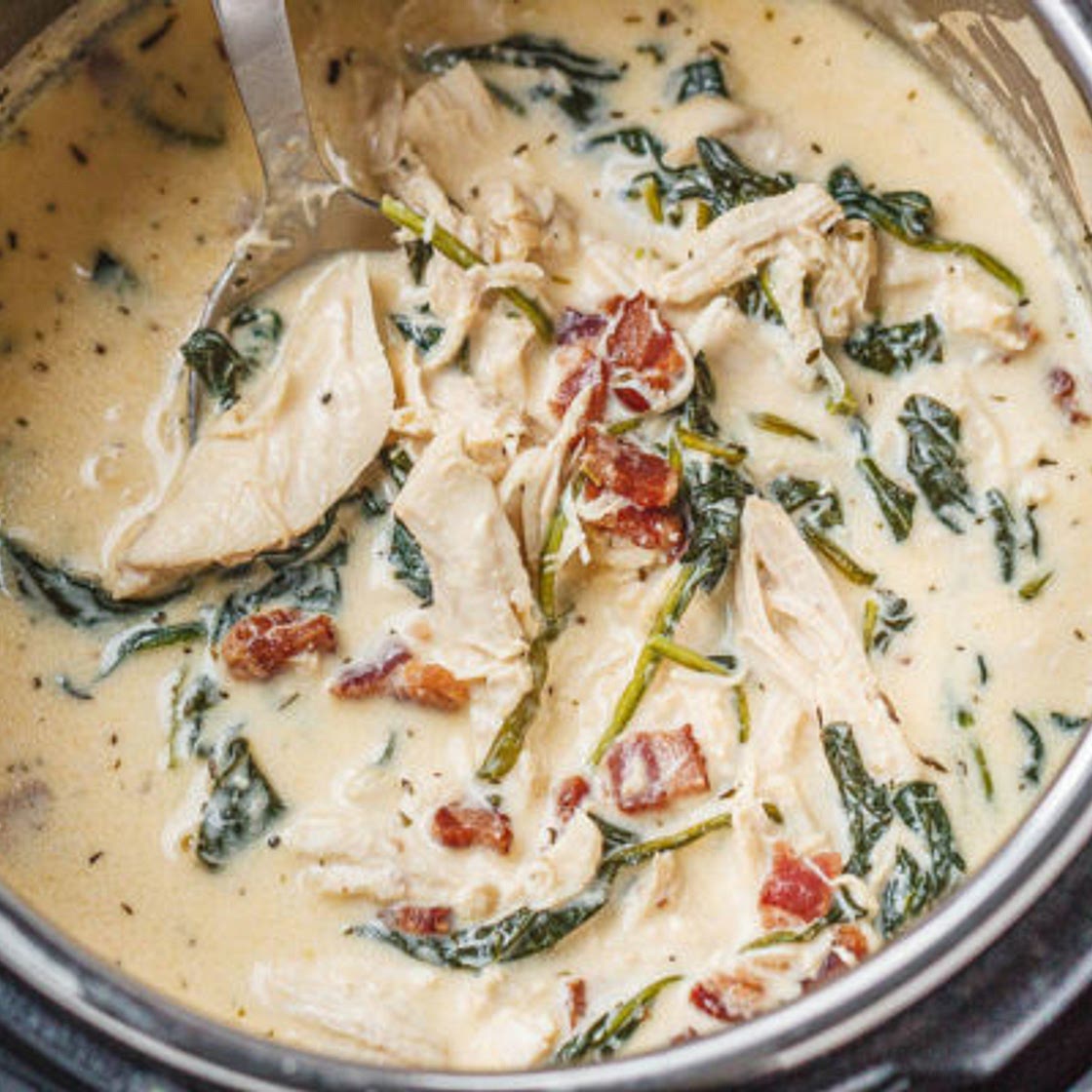 Instant Pot Crack Chicken Spinach Soup with Cream Cheese and Bacon