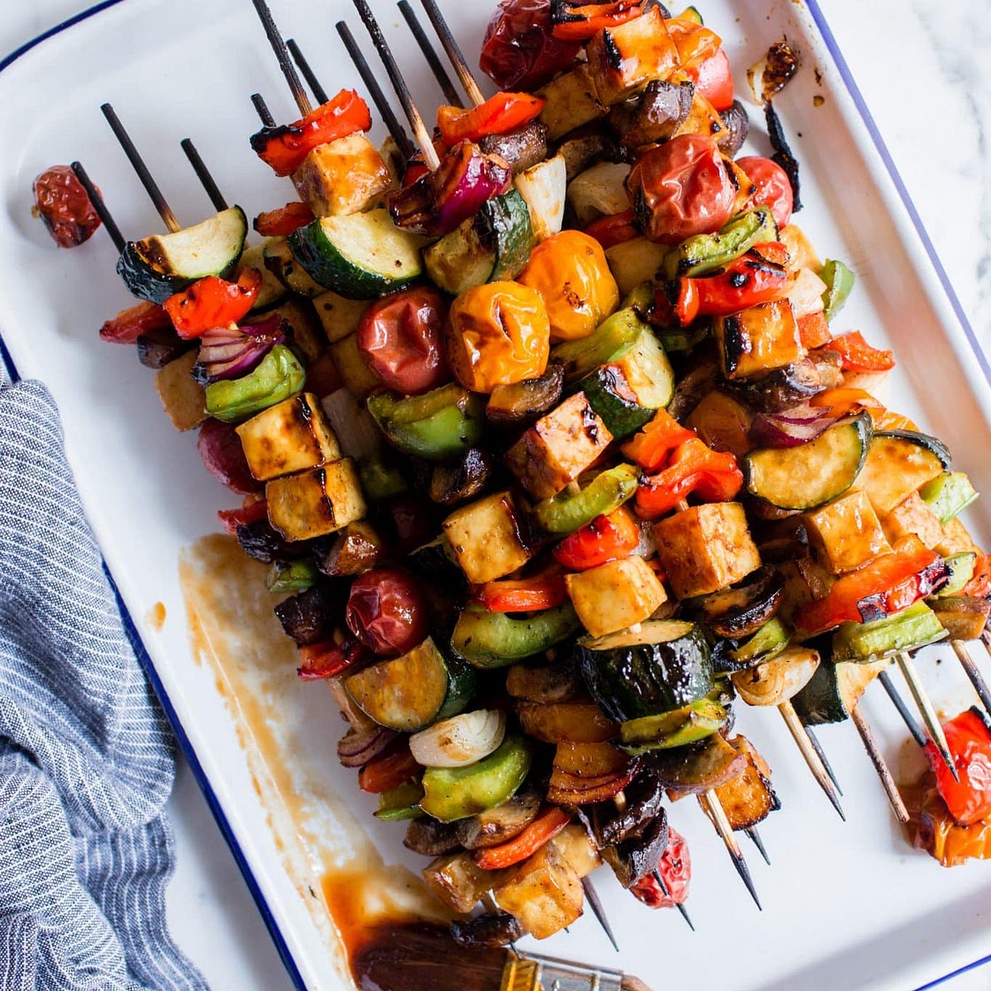 Grilled BBQ Tofu Vegetable Kebabs