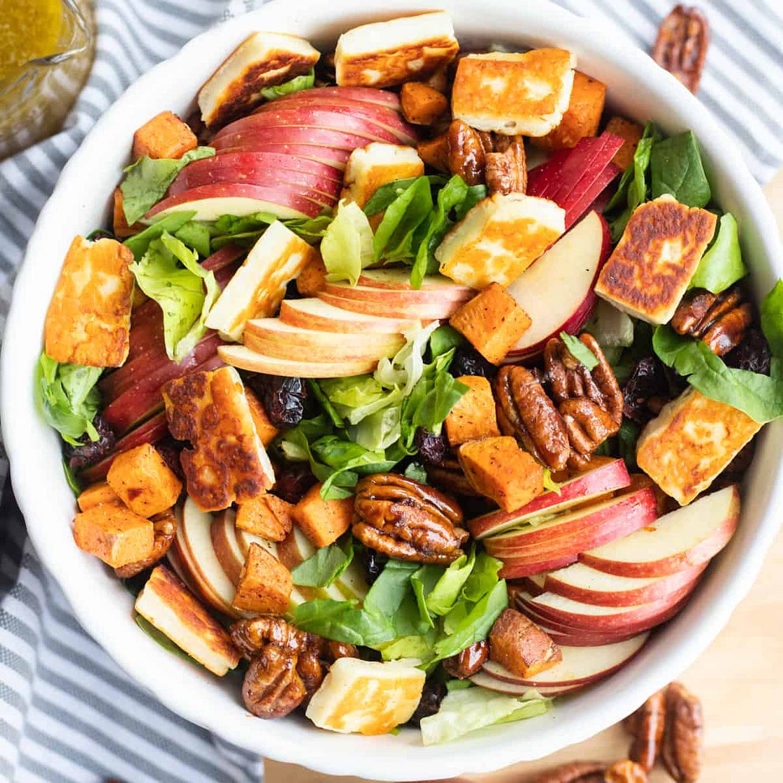 Halloumi Salad with Apples and Sweet Potatoes