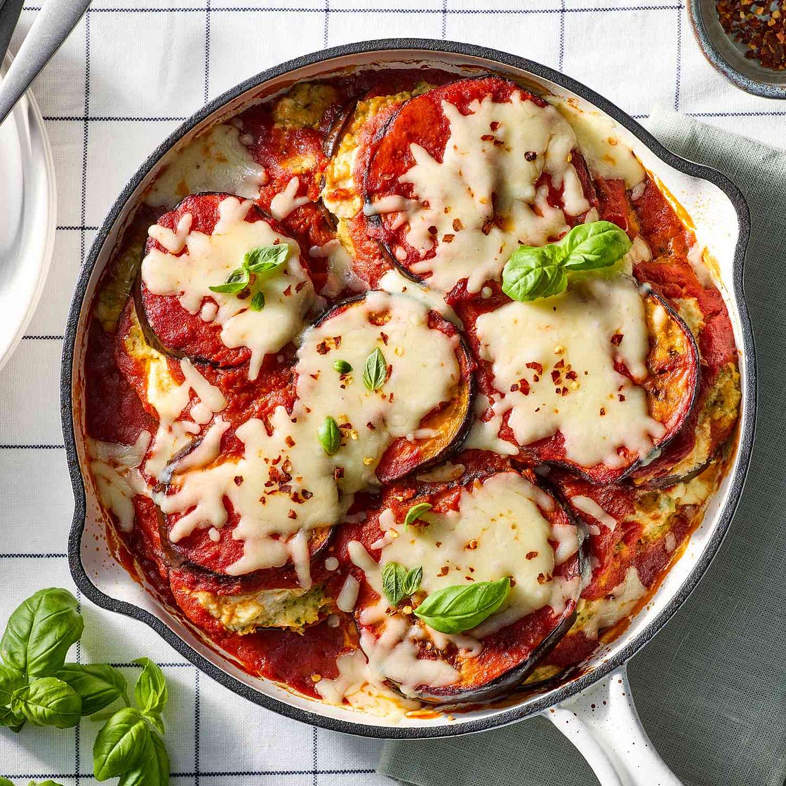 Cheesy Roasted Eggplant Skillet Casserole
