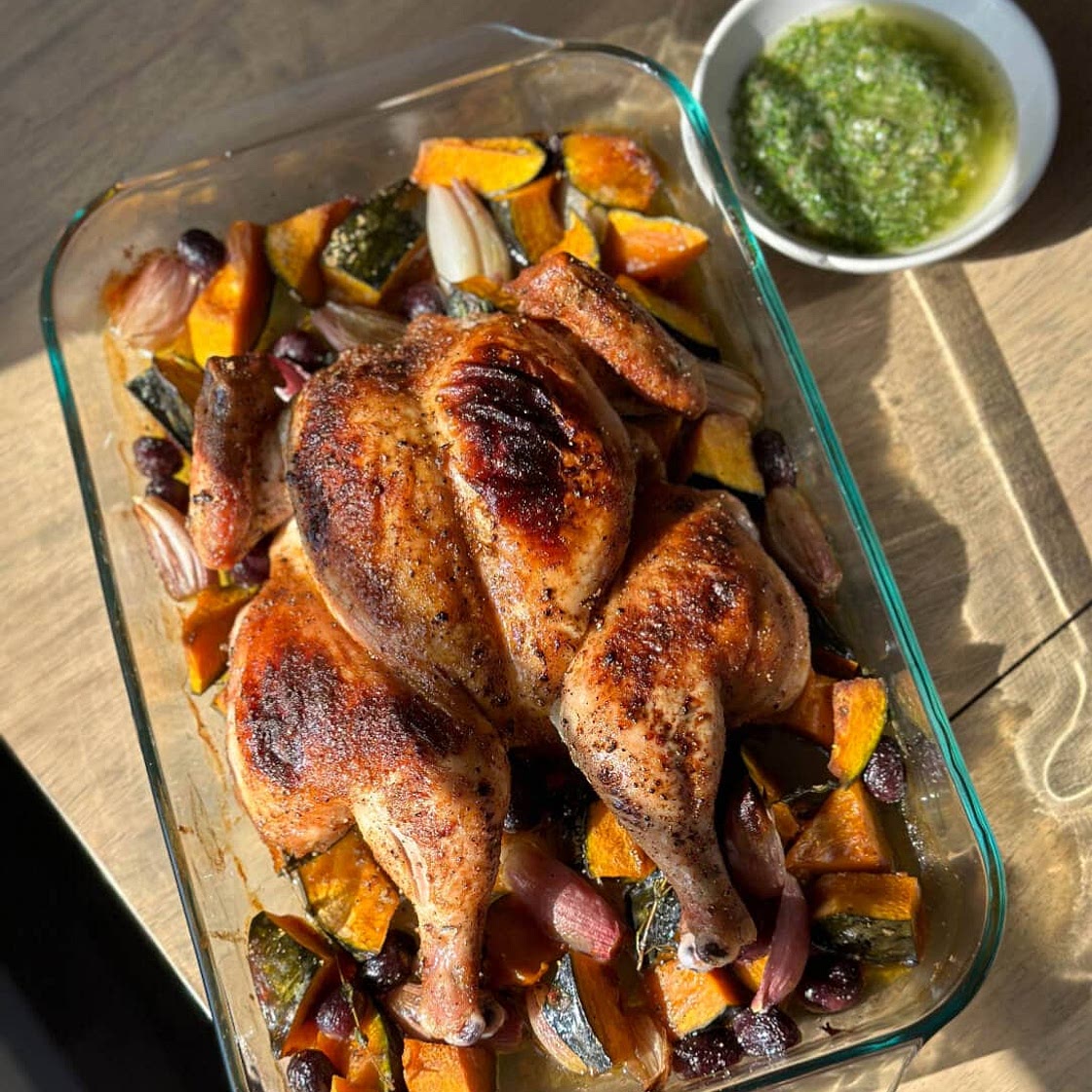 Roasted Chicken and Squash with Grapes