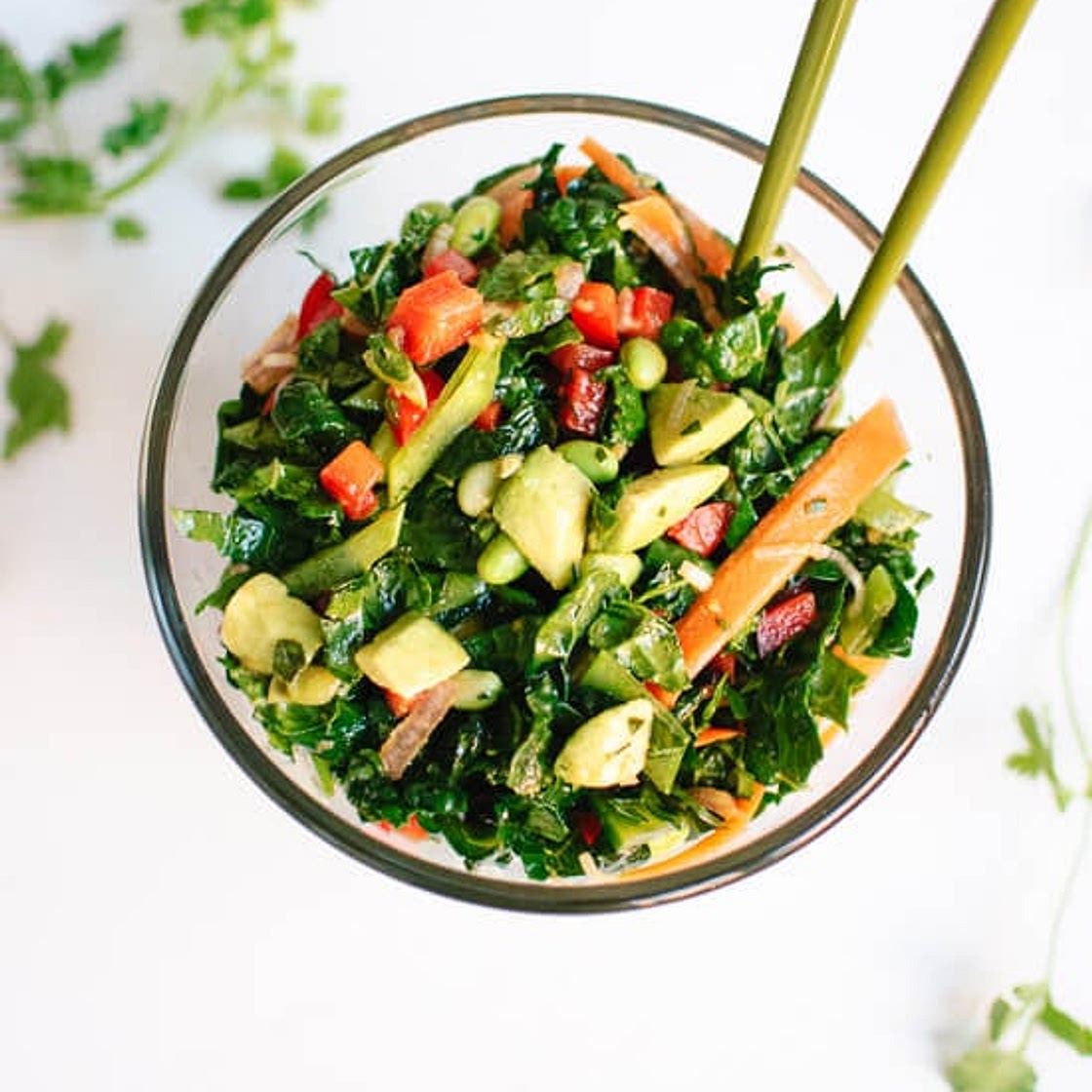 Chopped Kale Salad with Edamame, Carrot and Avocado