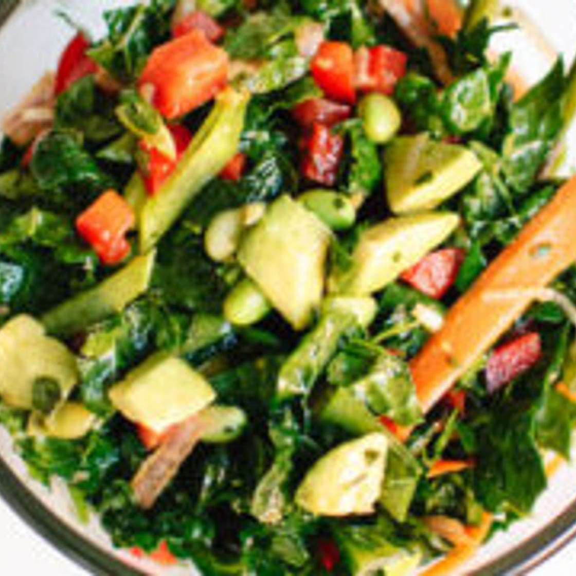 Chopped Kale Salad with Edamame, Carrot and Avocado