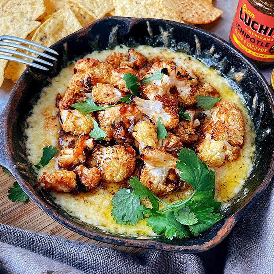 Quick Queso Fundido with Roasted Chipotle Cauliflower