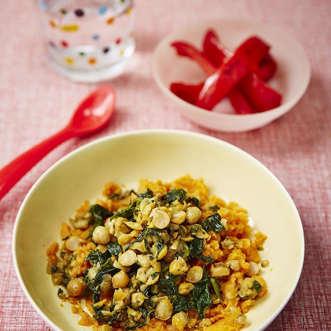 Helen’s chickpea & spiced spinach smash with sweet potato