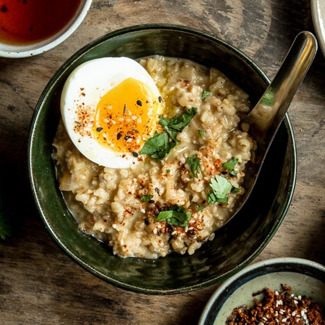 Savory Oatmeal with Miso, Cheese, and Egg
