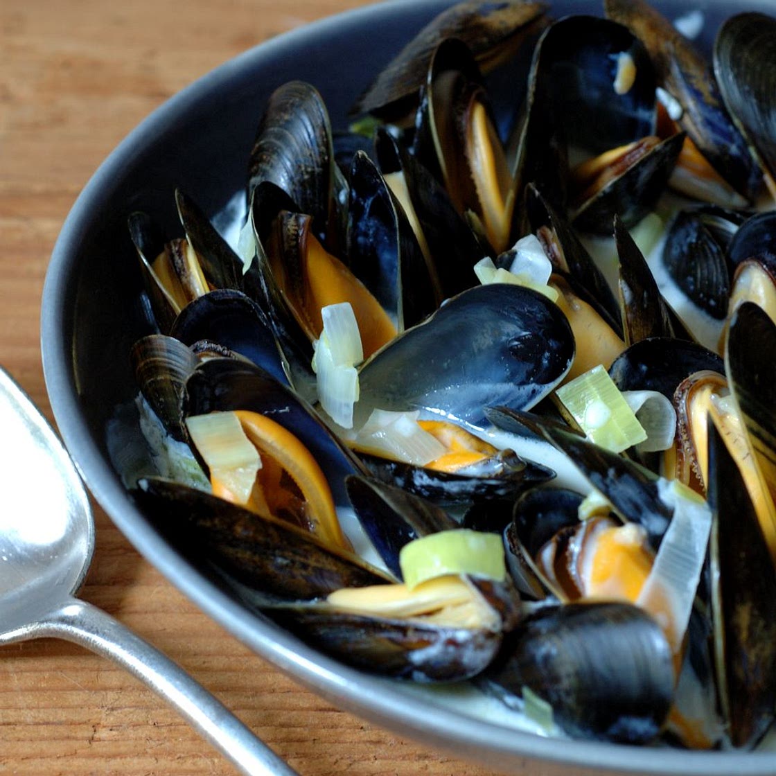 Moules sauce curry poireau