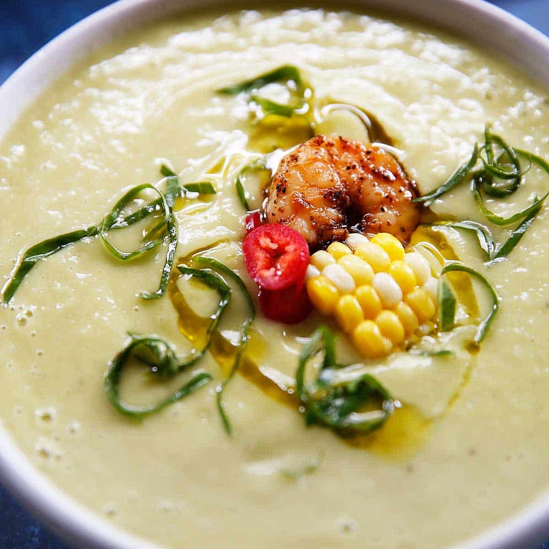 Cucumber Avocado Gazpacho with Shrimp
