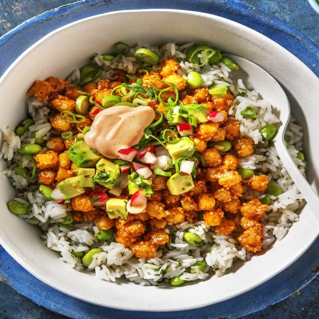 Bang Bang Tofu Bowl with Edamame and Avocado