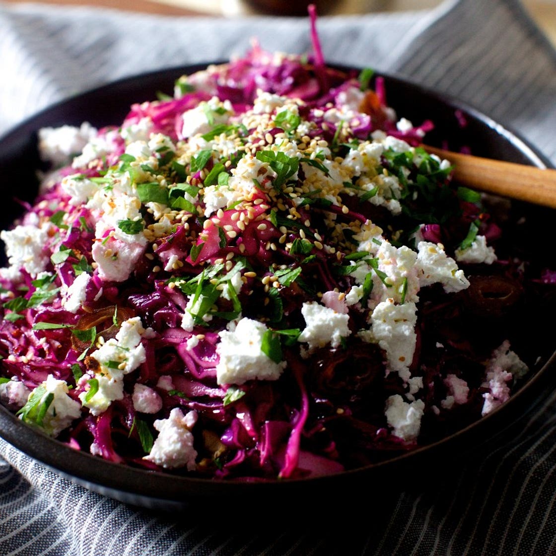 date, feta and red cabbage salad