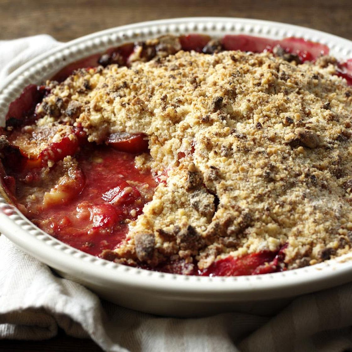 Ruby-red plum and amaretti crumble