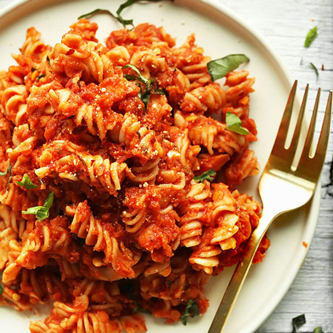 Spicy Red Pasta with Lentils