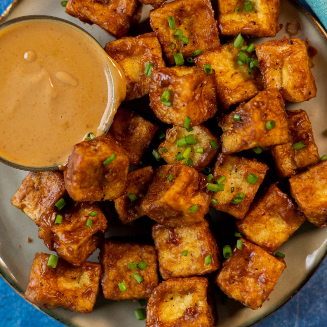 Pan-Fried Tofu with Spicy Peanut Sauce