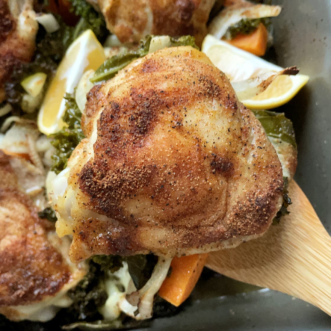 One-Pan Roast Chicken and Kale