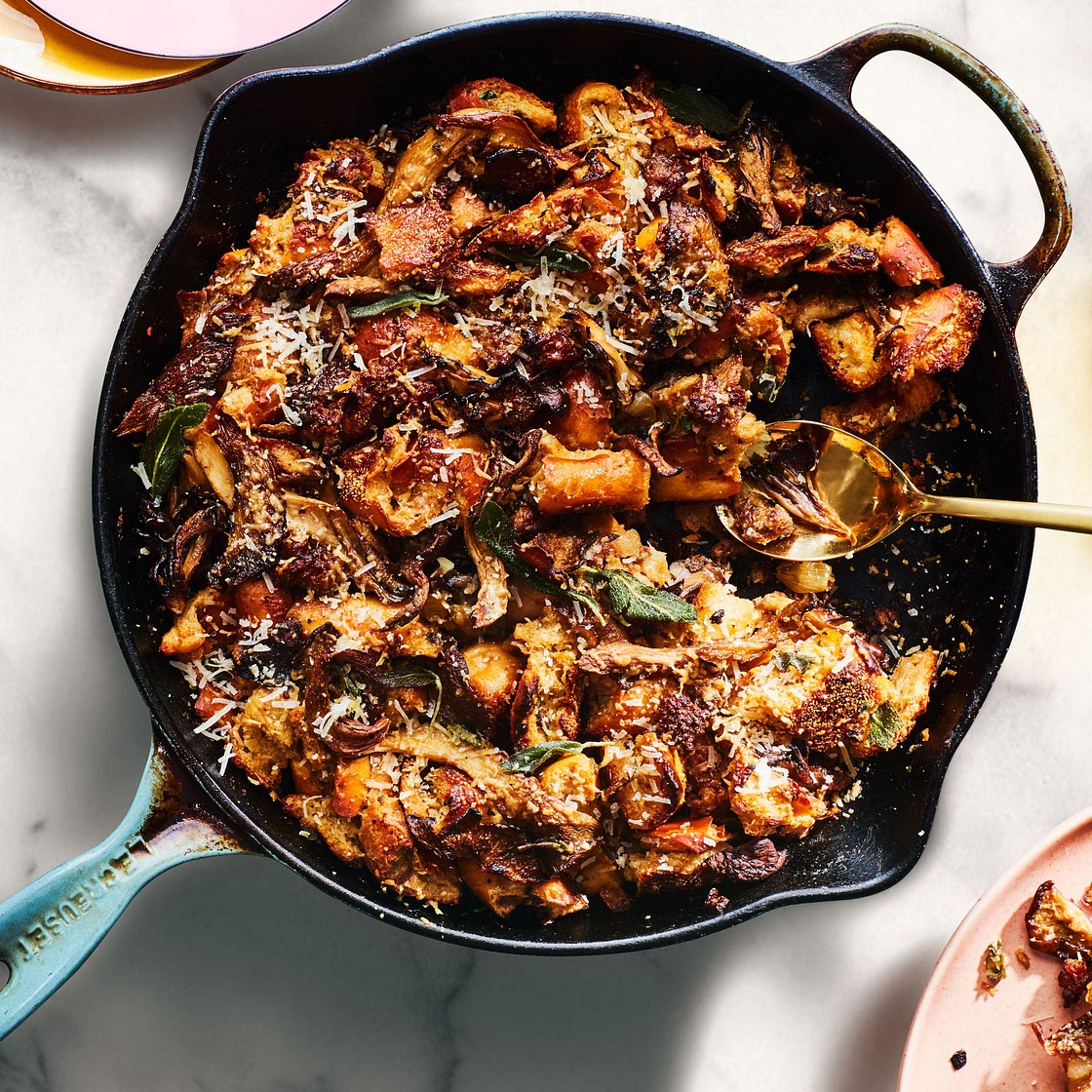 Skillet Stuffing with Italian Sausage and Wild Mushrooms