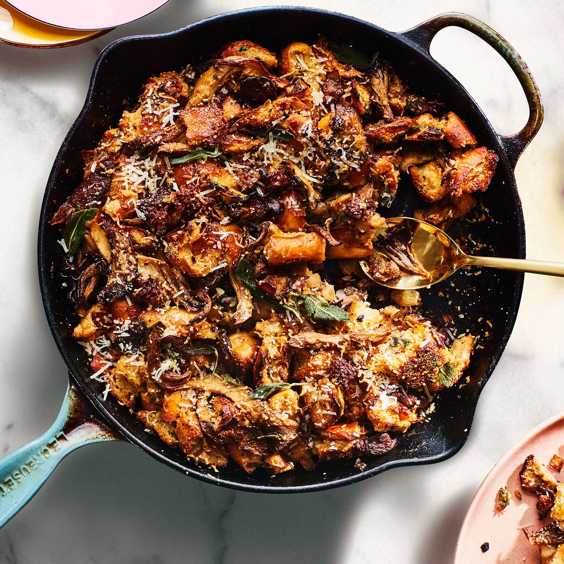 Skillet Stuffing with Italian Sausage and Wild Mushrooms