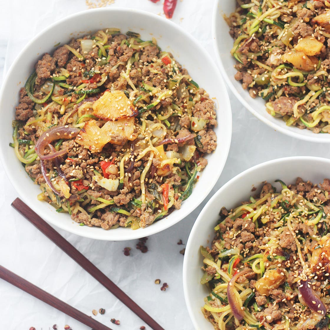 Whole30/Paleo Grilled Pinapple and Zoodles Stir Fry