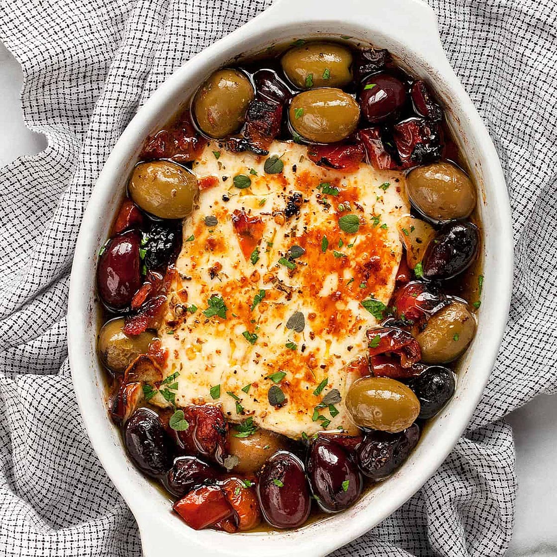 Baked Feta with Olives and Tomatoes