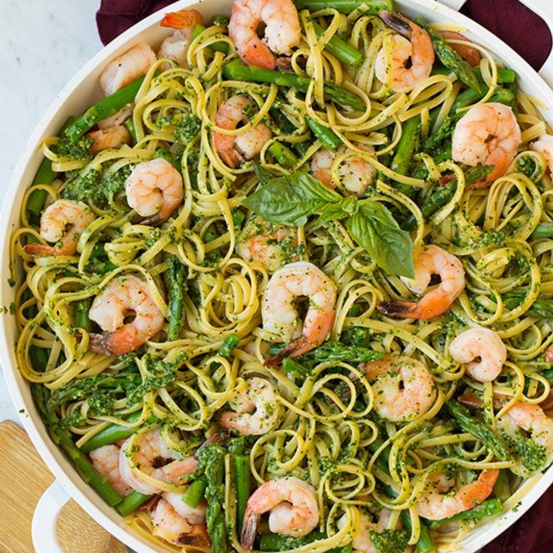 Shrimp Pesto Pasta with Asparagus
