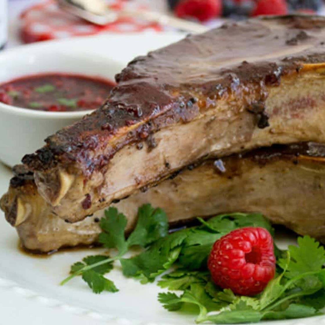 Ribeye Pork Chop Recipe with Berry Cilantro Sauce